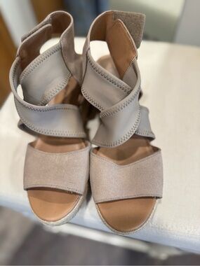 Moda Spana Taupe Crisscross Wedge Sandals